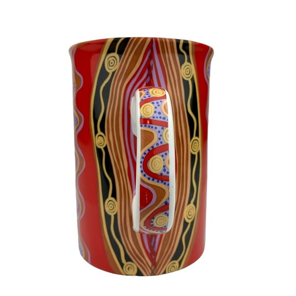 Tobwabba Art Coffee Mug Cub Authentic Australian Aboriginal Visit Emu Red Pink - Picture 2 of 7